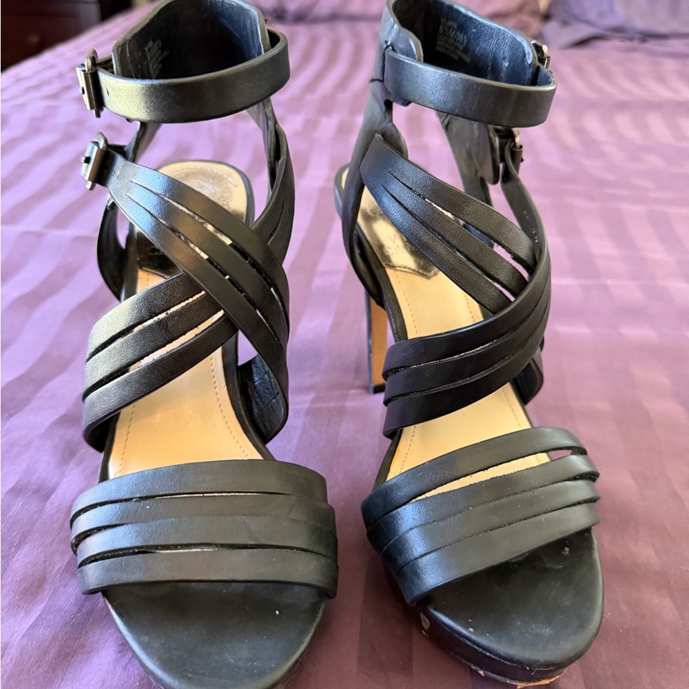 Vince Camuto Black Strappy Ankle-Heel Sandals